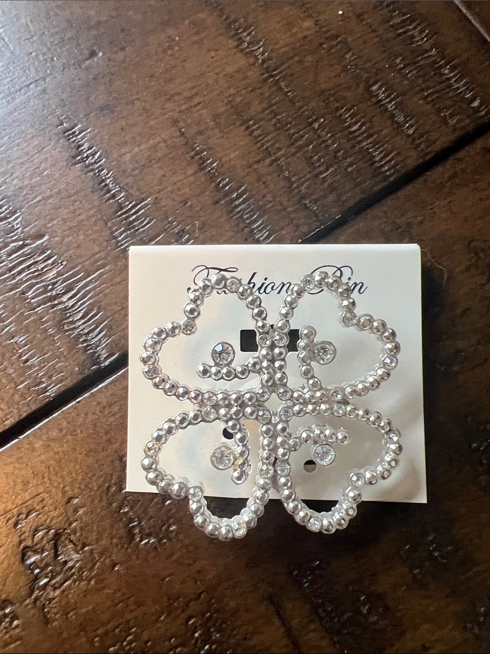 Rhinestone Clover Brooch - Clear Crystal